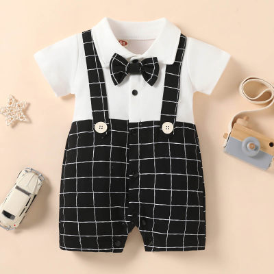 Baby Boy Gentleman Short Sleeve Color-block Lapel Bodysuits