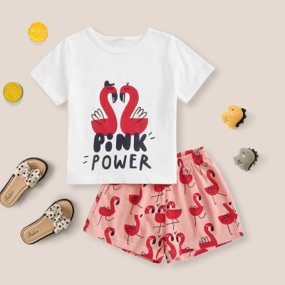 Ensembles de pyjama flamant rose dessin animé oiseau pour toute-petite fille haut et short