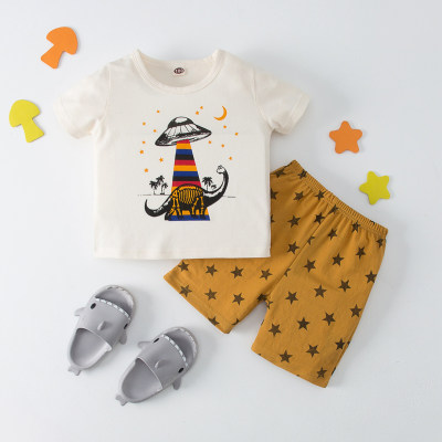 Toddler Boy Dinosaur Cotton Color-block Top & Shorts Pajamas Sets