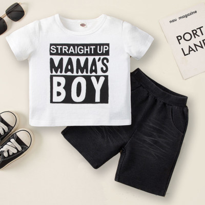 Baby Boy Letter T-Shirt & Solid Color Denim Shorts