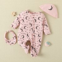 Slaughter Day moon element pink long-sleeved footwear hooded sweatshirt and hat three-piece set  Pink