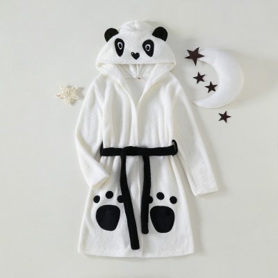 Toddler Pure Cotton Color-block Panda Style Belted Hooded Nightgown
