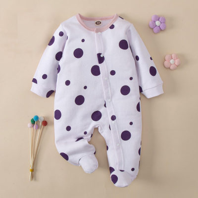 Baby Girl Allover Polka Dotted Footed Long-sleeved Long-leg Romper