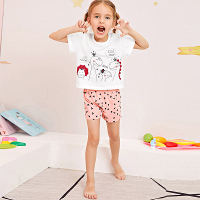 Toddler Girl Heart-shaped Dinosaur Pajamas Top & Shorts