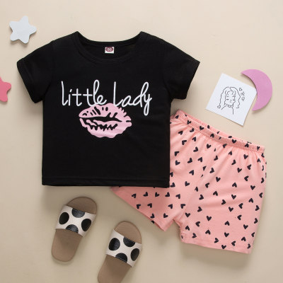 Top y shorts de algodón con letras en forma de corazón para niñas pequeñas