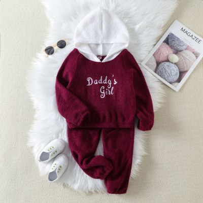 2-piece Toddler Girl Color-block Letter Embroidered Hoodie & Solid Color Pants