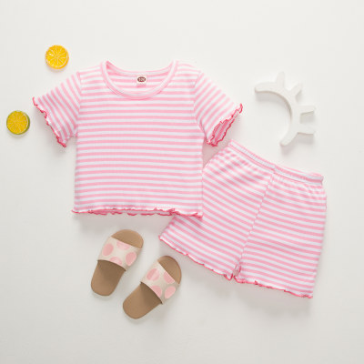 2-piece Toddler Pure Cotton Striped Short Sleeve T-shirt & Matching Shorts