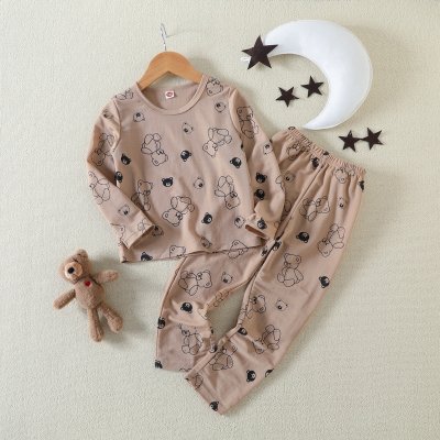 2-piece Toddler 100% Cotton Allover Bear Pattern Long Sleeve Top & Pants Pajama Set