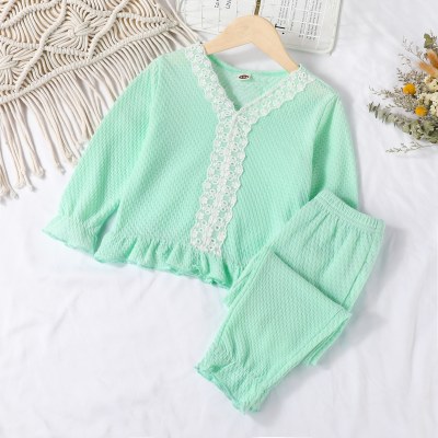 Toddler Solid Color Ruffled V-neck Long-sleeve Top & Pants