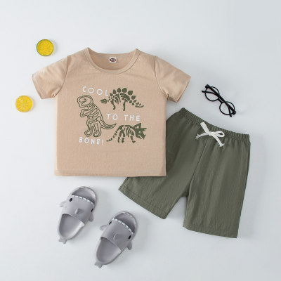 Toddler Boy Cotton Plaid Dinosaur Top & Shorts Pajamas Sets