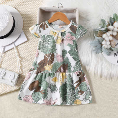 Baby-Mädchen-Sommerkleid mit Blumendruck und Rundhalsausschnitt in A-Linie