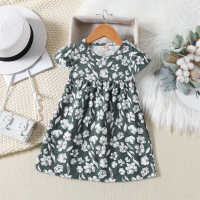 Baby girl floral pattern short sleeve dress  Green