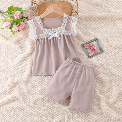 Toddler Girls Sleeveless Elegant Top & Shorts Lace Pajamas Sets