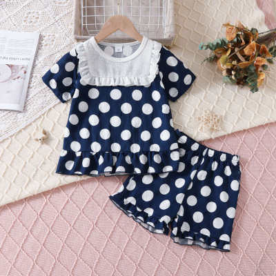 Girls summer polka dot print home clothes two-piece set