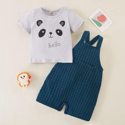 T-shirt à motif panda et short avec poche à bretelles pour bébé garçon