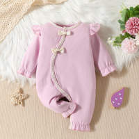 Macacão/jumper de manga comprida decorado com laço para bebês meninas  Roxa