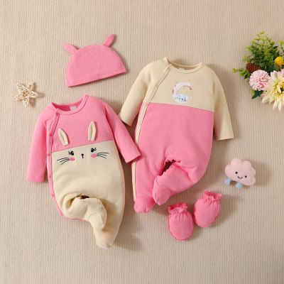Newborn baby girl long-sleeved foot-covering romper gift box four-piece set