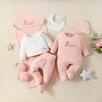 English alphabet printed baby girl princess style newborn gift box seven-piece set  Pink