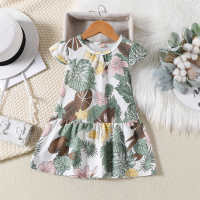 Baby Girl Floral Print Round Neck A-Line Summer Dress  Green