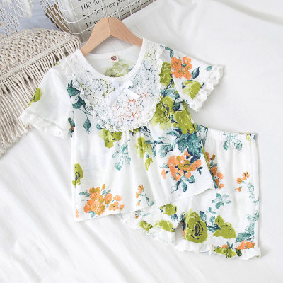 Toddler Girls Cotton Boho Floral Tropical Pajamas Top & Shorts