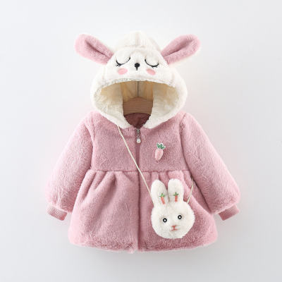 ملابس قطنية قصيرة بغطاء رأس أرنب قطعتين للفتيات الصغيرات وحقيبة أرنب
