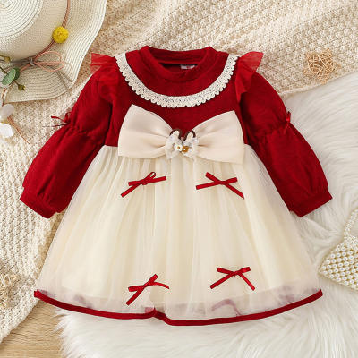 Vestido decorativo infantil para menina com decote redondo e laço