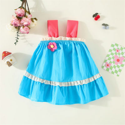 Baby Girl Color-block Patchwork Flower Decor Strap Dress