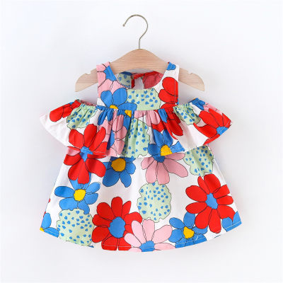 Toddler Girl Sweet Floral Pattern Open Shoulder Dress
