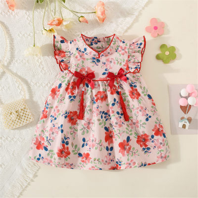 Toddler Girl Allover Floral Printed Bowknot Decor Sleeveless Dress