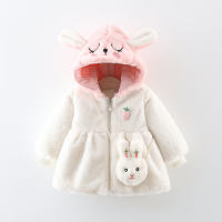 ملابس قطنية قصيرة بغطاء رأس أرنب قطعتين للفتيات الصغيرات وحقيبة أرنب  أبيض