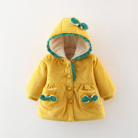 Toddler Girl Butterfly Decorated Hooded Quilted Jacket  Yellow