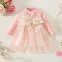 فستان شبكي مزين بالخرز للفتيات الصغيرات  وردي 