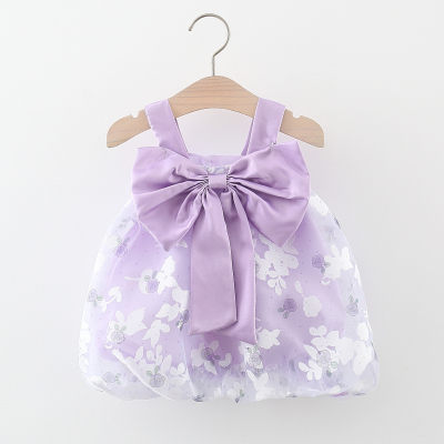 Toddler Girl Floral Mesh Patchwork Bowknot Decor Strap Dress