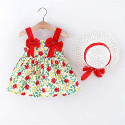 Toddler Girl Sweet Floral Pattern Dress & Hat