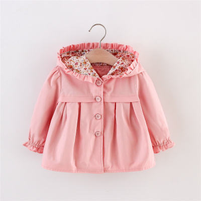 Baby Girl Solid Color Floral Ruffle Decor Coat