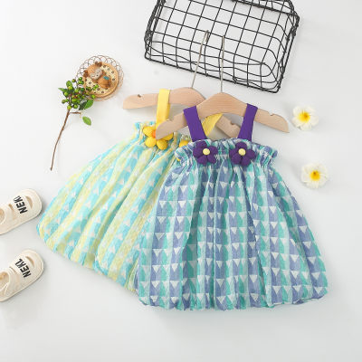 Vestido suspensório de malha colorida com retalhos 3D para meninas pequenas