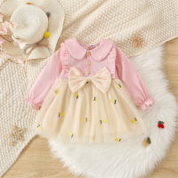 فستان شبكي مزخرف بعقدة على شكل فيونكة ملونة للفتيات الصغيرات  وردي 