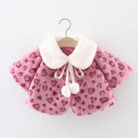 Toddler Girl Leopard Printed Lapel Patchwork Plush Cloak  Hot Pink