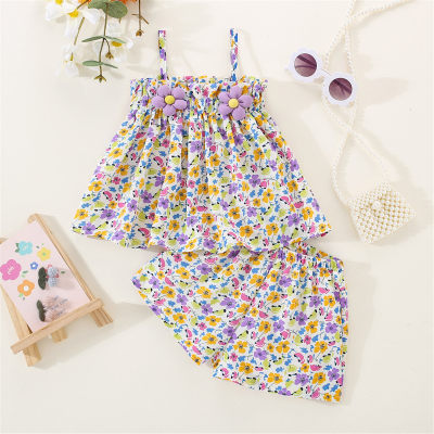 2-piece Baby Girl Allover Floral Printed Flower Decor Cami Top & Matching Shorts
