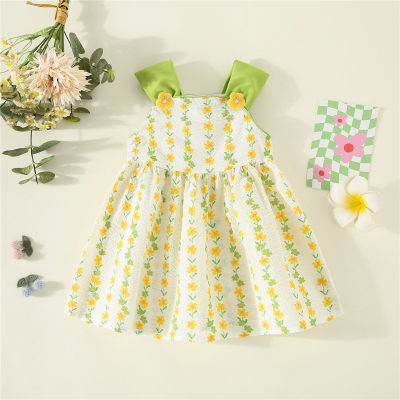 Baby Girl Allover Floral Printed Strap Dress