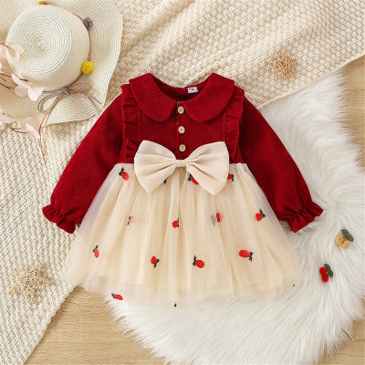Baby Girl Color-block Bow-knot Decorative Mesh Dress