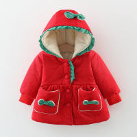 Toddler Girl Butterfly Decorated Hooded Quilted Jacket  Red