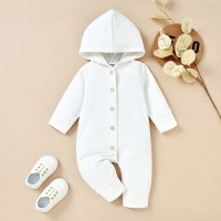Baby Solid Color Hooded Long-sleeved long-leg Jumpsuit  White