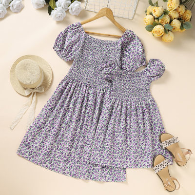 Sweet Floral Print Puff Sleeve Dress for Mom and Me