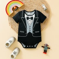 New Spring and Summer Style Gentleman Style Bow Tie Short Sleeve Triangle Jacket for Baby Boys  Black