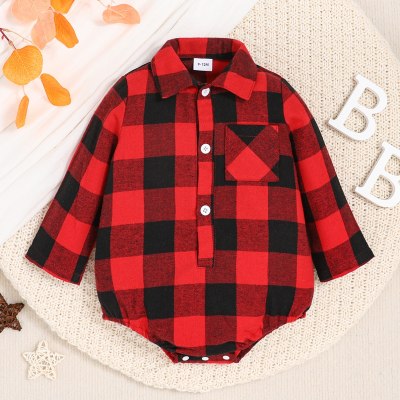 Baby Plaid Pattern Long Sleeve Triangle Romper