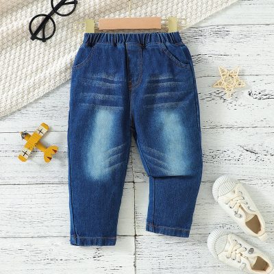 Jeans all-match azul escuro para meninos e meninas