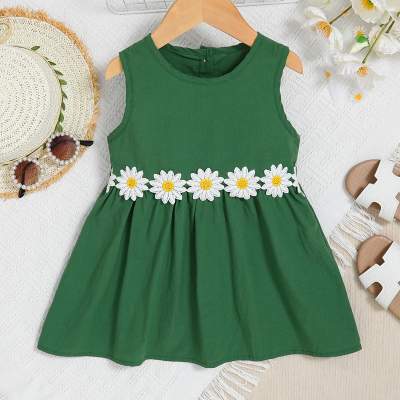 Baby Girl Solid Color Floral Lace Sleeveless Dress