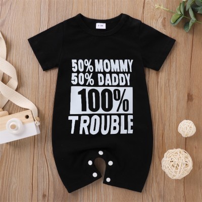 Baby boy and girl short-sleeved boxer romper with interesting letter prints