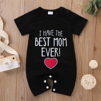Fun alphabet printed short-sleeved boxer rompers for boys and girls  Black